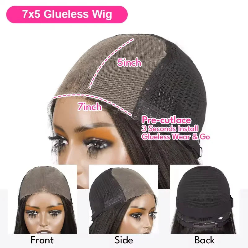 New Straight Pre Cut Glueless Wig