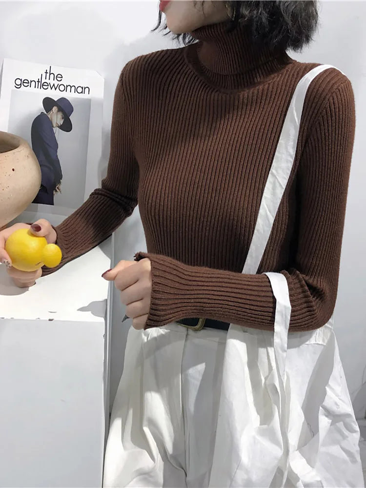 Women Knitted Ribbed Pullover Sweater