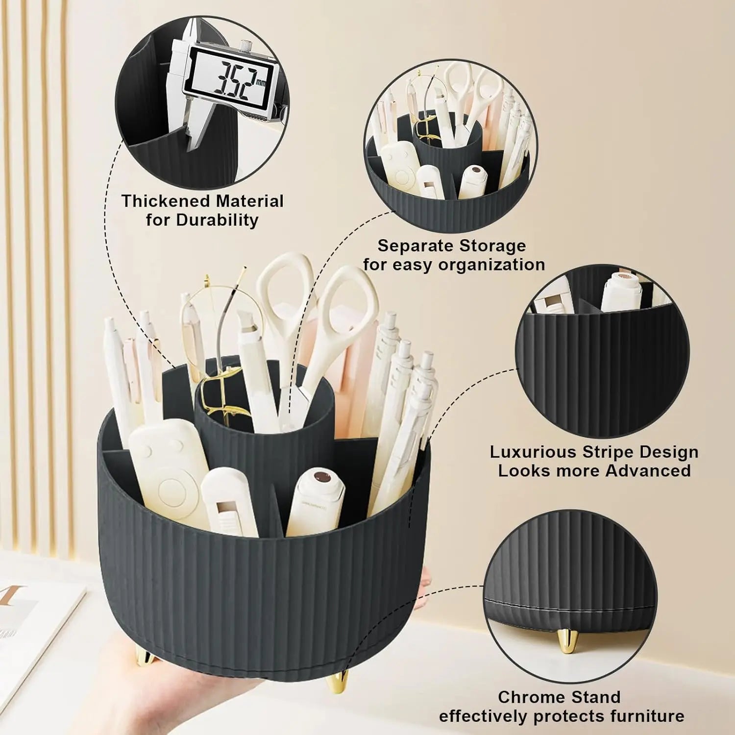 360° Rotating 5-Slot Makeup Brush & Vanity Organizer