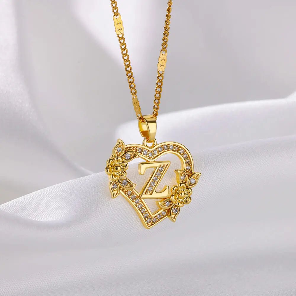 Zircon Flower Heart Initials Necklaces for Women