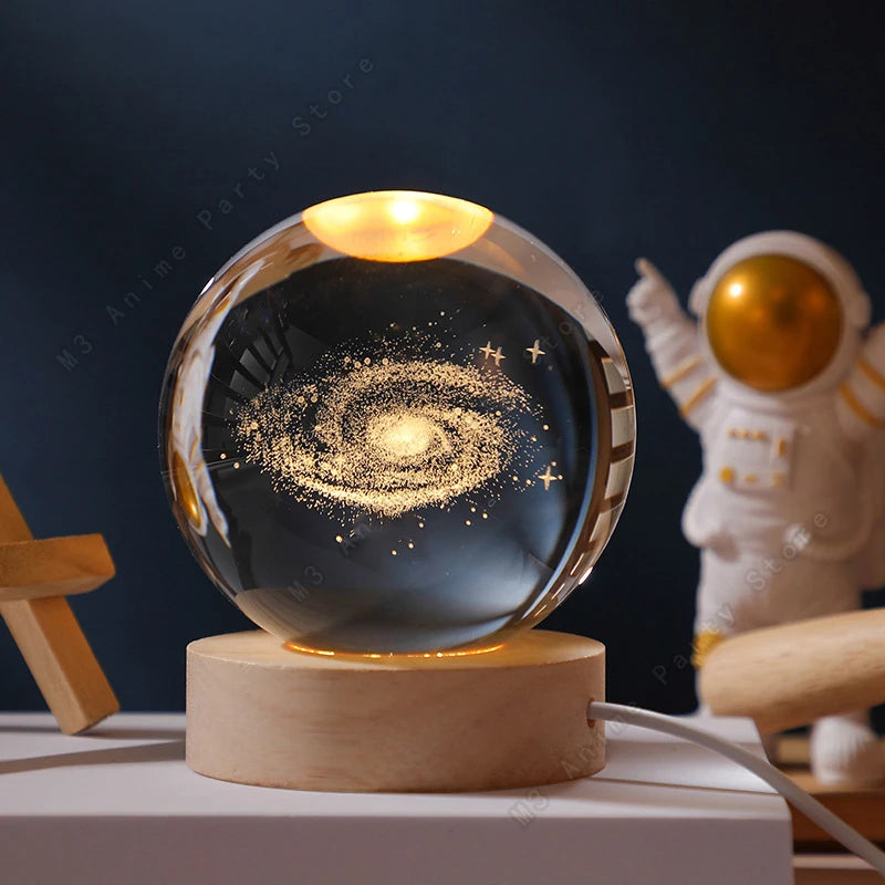 3D Engraved Crystal Ball Night Light (Galaxy, Planets, Moon)