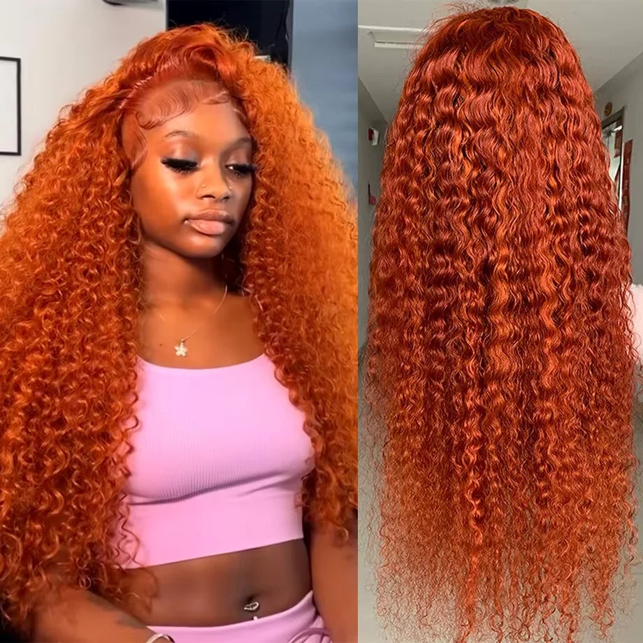 Orange Colored Water Wave 13x6 HD Lace Frontal Human Hair Wig