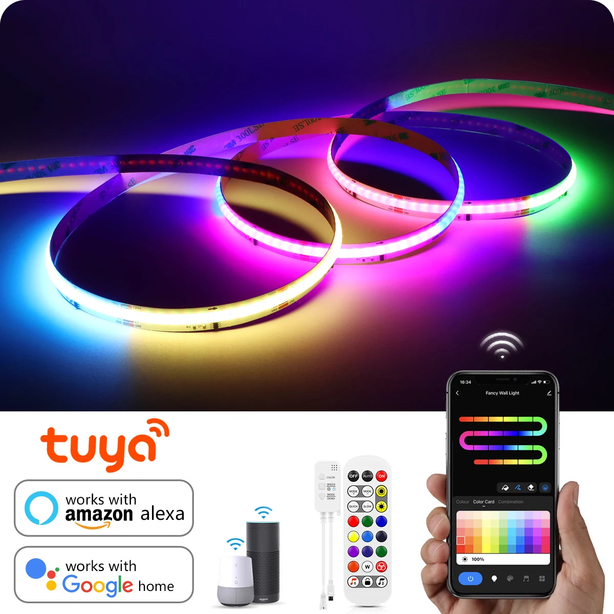 Tuya Smart RGBIC COB LED Strip Light (Addressable & Voice Control)