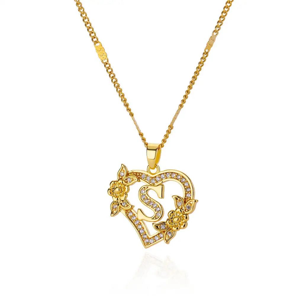 Zircon Flower Heart Initials Necklaces for Women