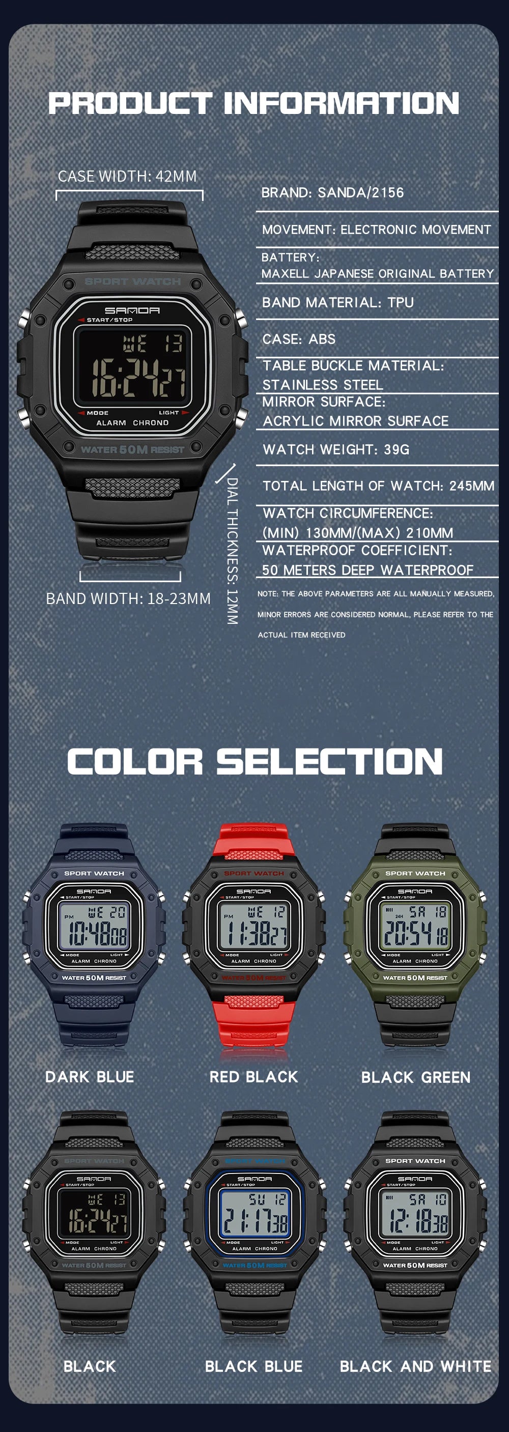 SANDA 2156 Men's Military Digital Watch