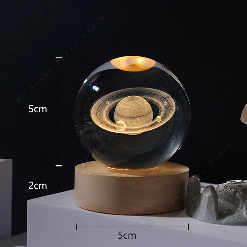 3D Engraved Crystal Ball Night Light (Galaxy, Planets, Moon)