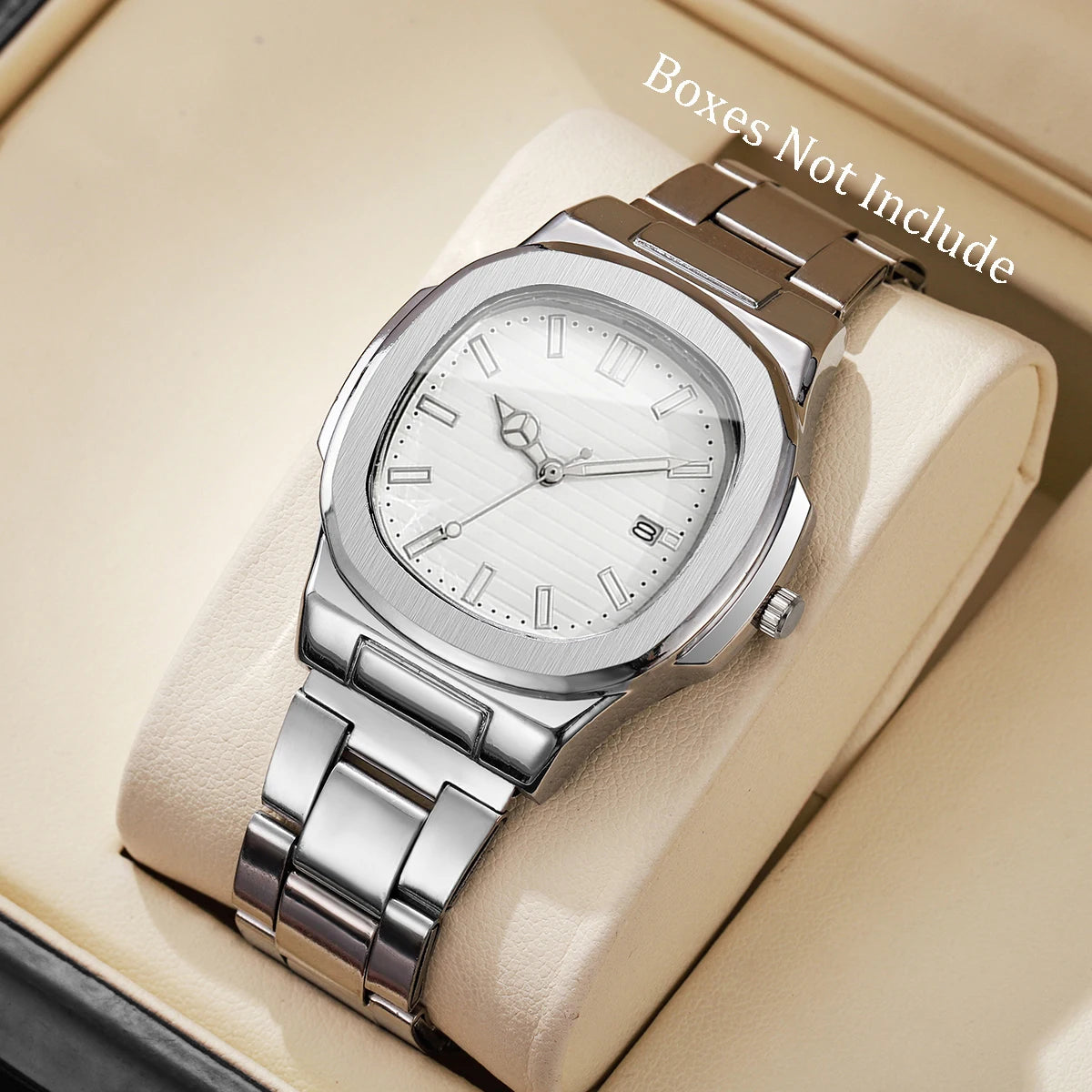 Men Fashion Business Square Dial Stainless Steel Strap Watch