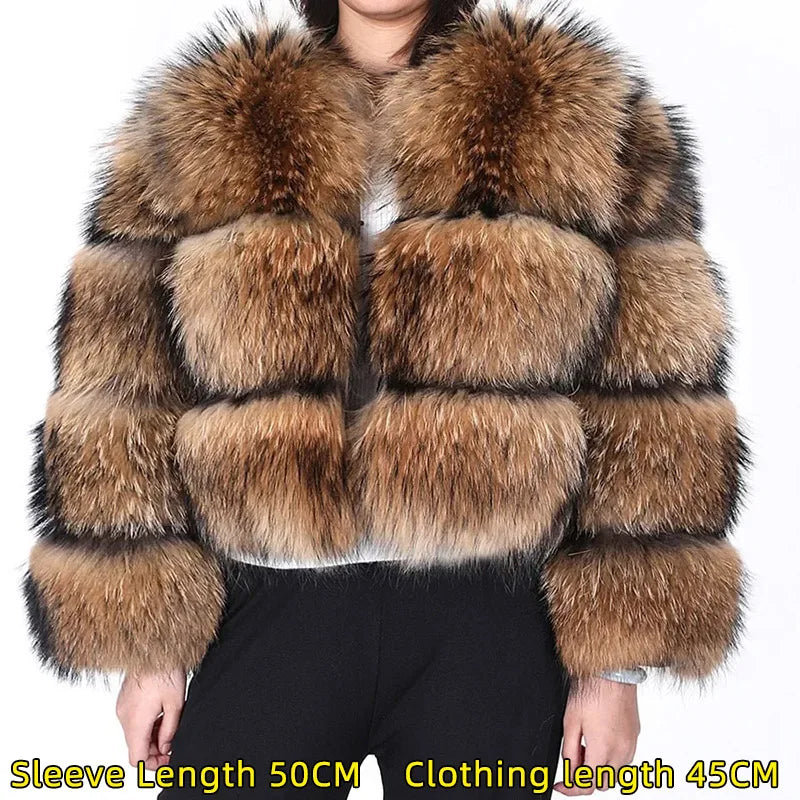 Women Luxury Thick Real Raccoon Fur Coat