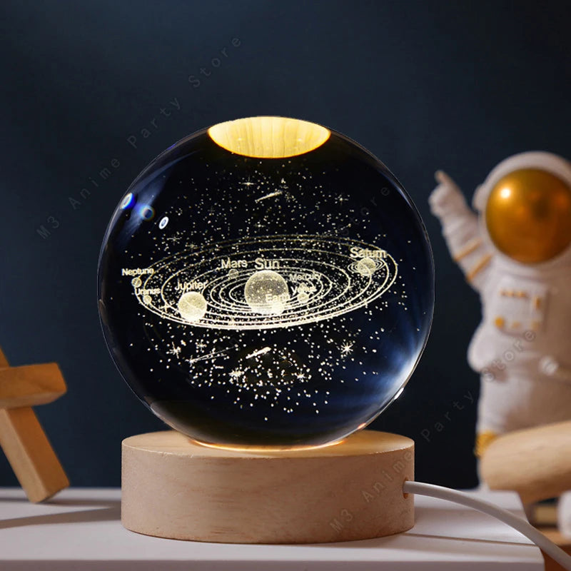 3D Engraved Crystal Ball Night Light (Galaxy, Planets, Moon)