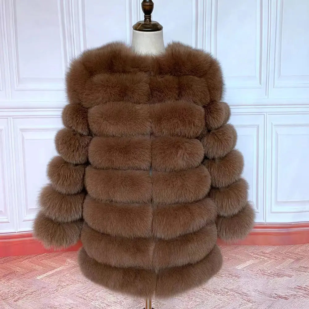 Women Fashion Real Natural Fox Fur Long Coat