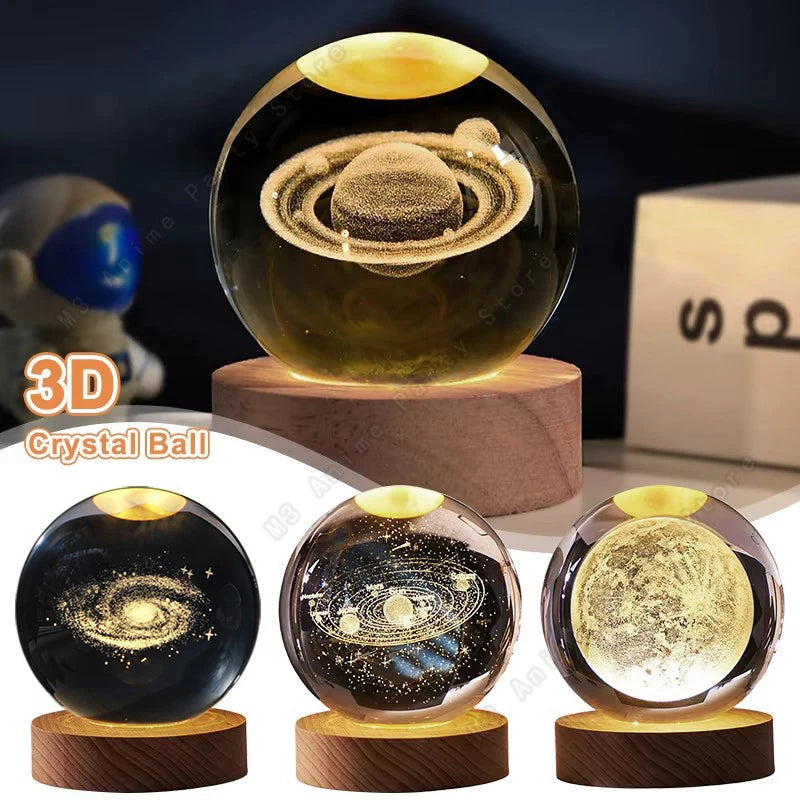 3D Engraved Crystal Ball Night Light (Galaxy, Planets, Moon)