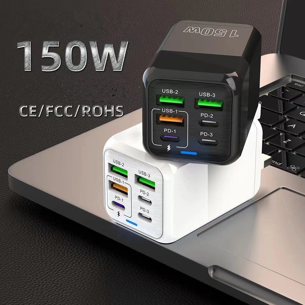 150W 6 Ports Pd QC 4.0 Usb C Fast Charger Wall Adapter