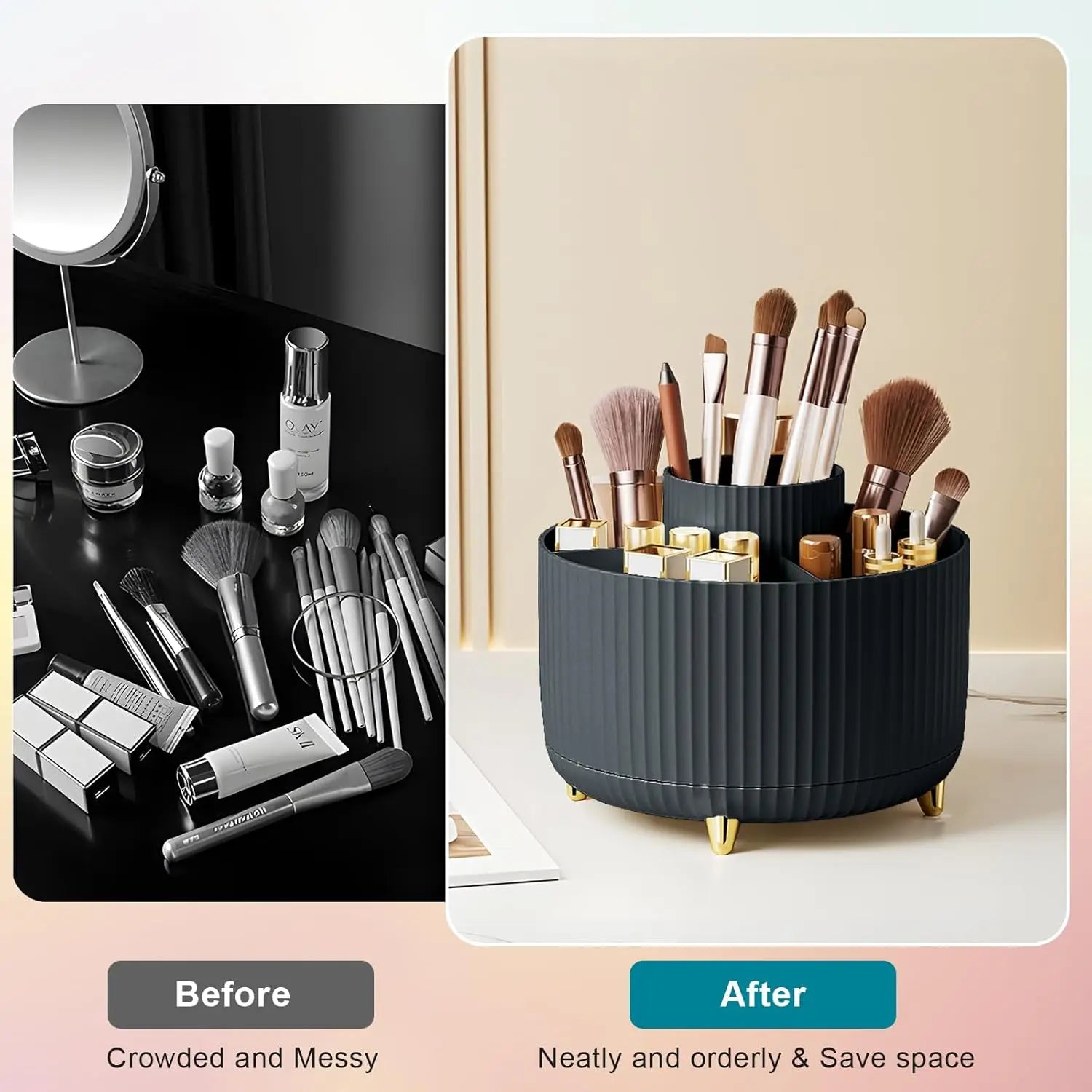 360° Rotating 5-Slot Makeup Brush & Vanity Organizer