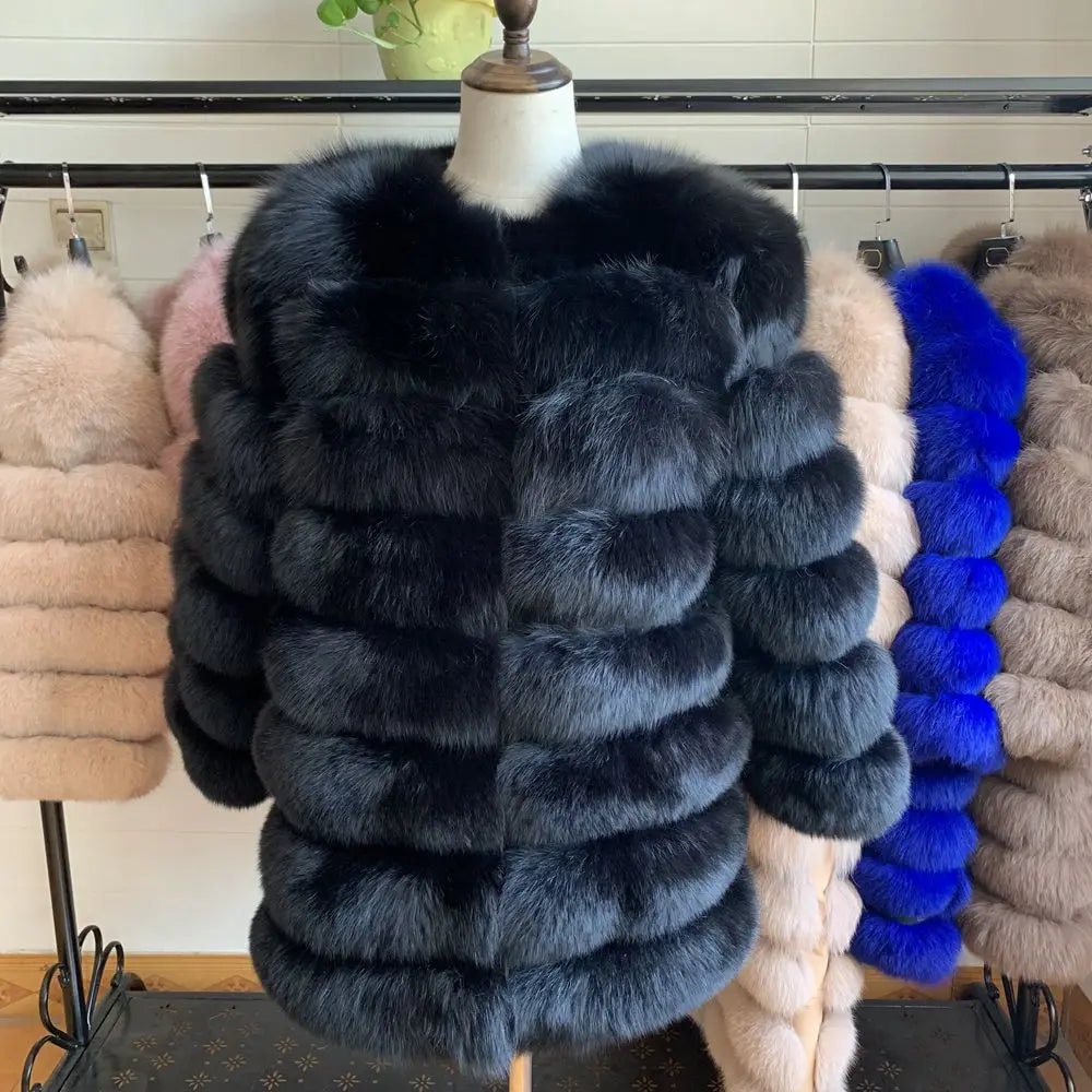 Women Fashion Real Natural Fox Fur Long Coat