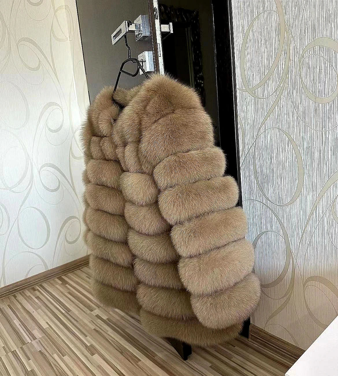 Women Fashion Real Natural Fox Fur Long Coat