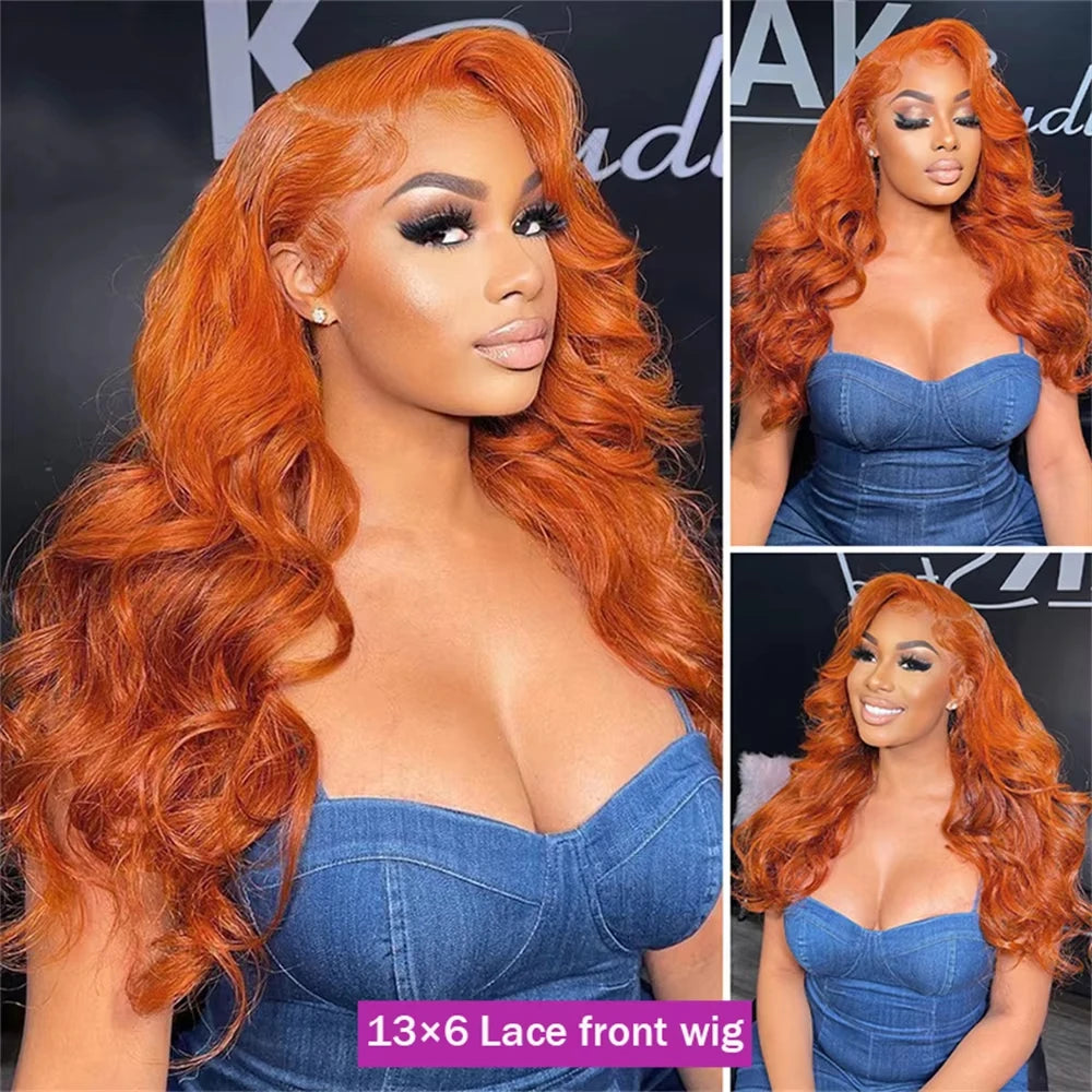 36 Inch Ginger Orange Body Wave Lace Wig
