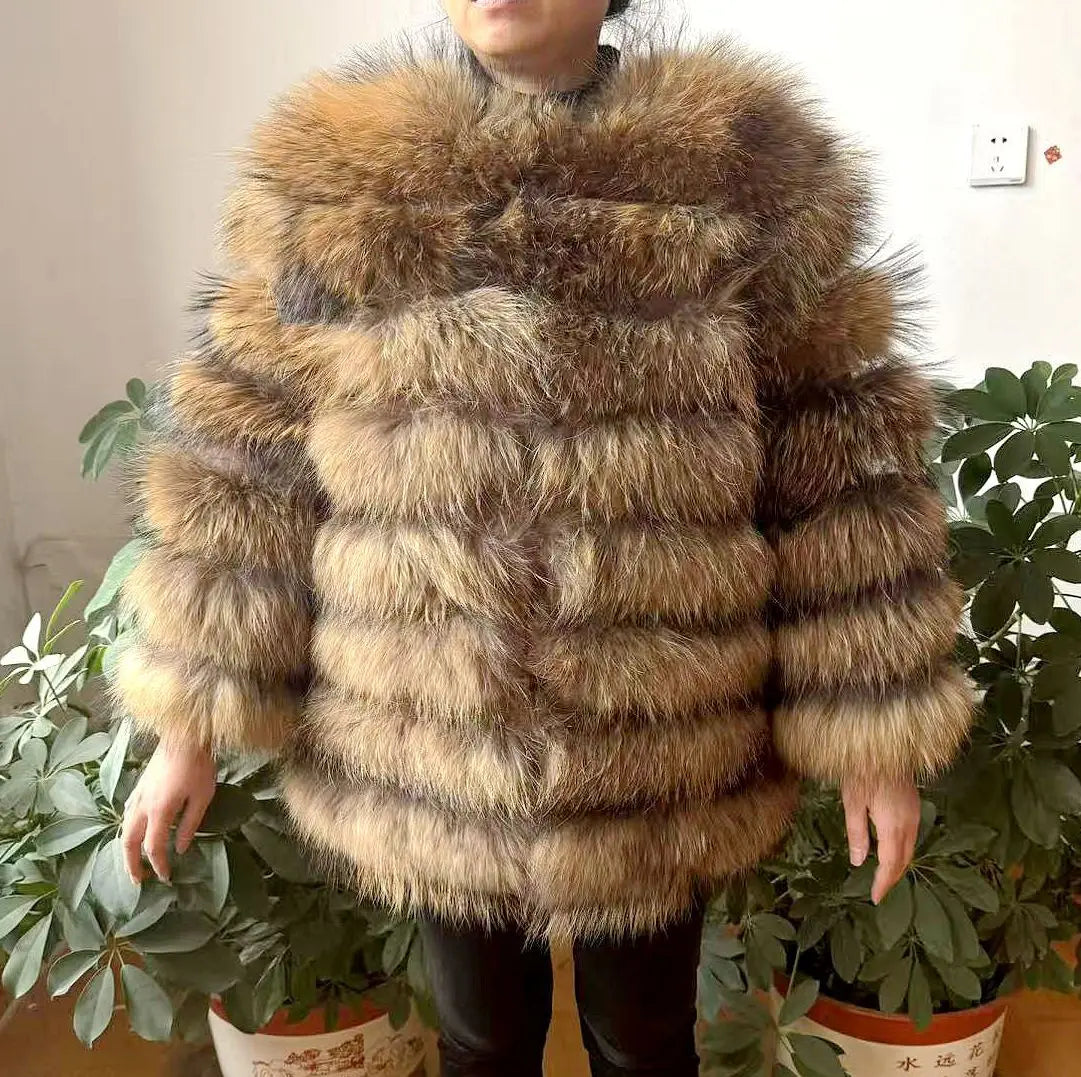 Women Fashion Real Natural Fox Fur Long Coat