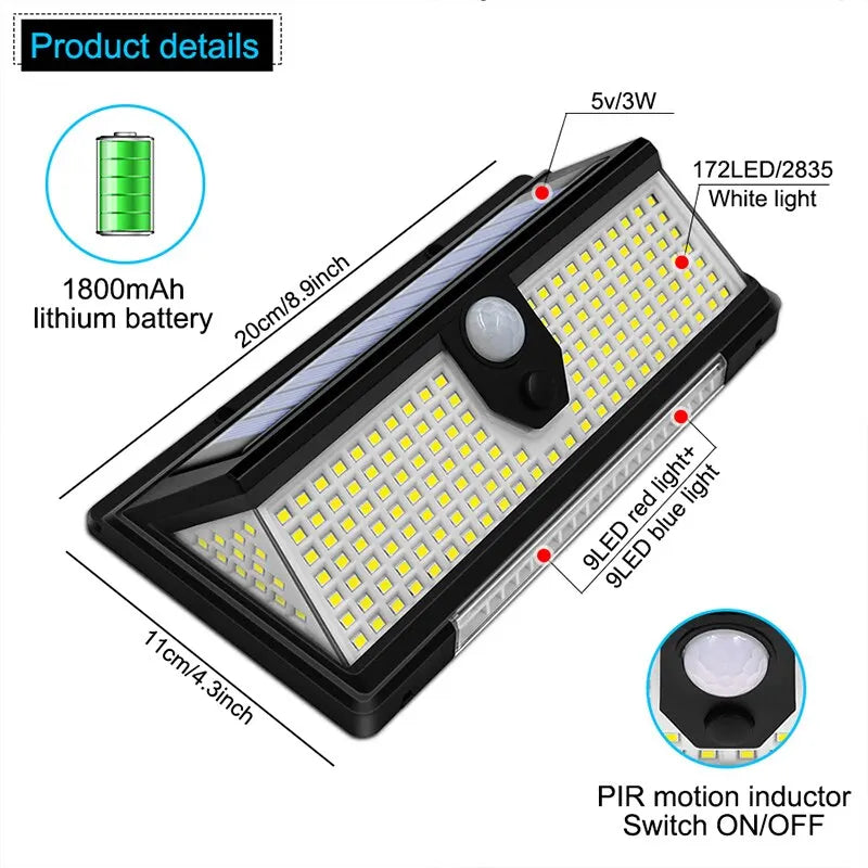 190LED Solar Motion Sensor Wall Lamp
