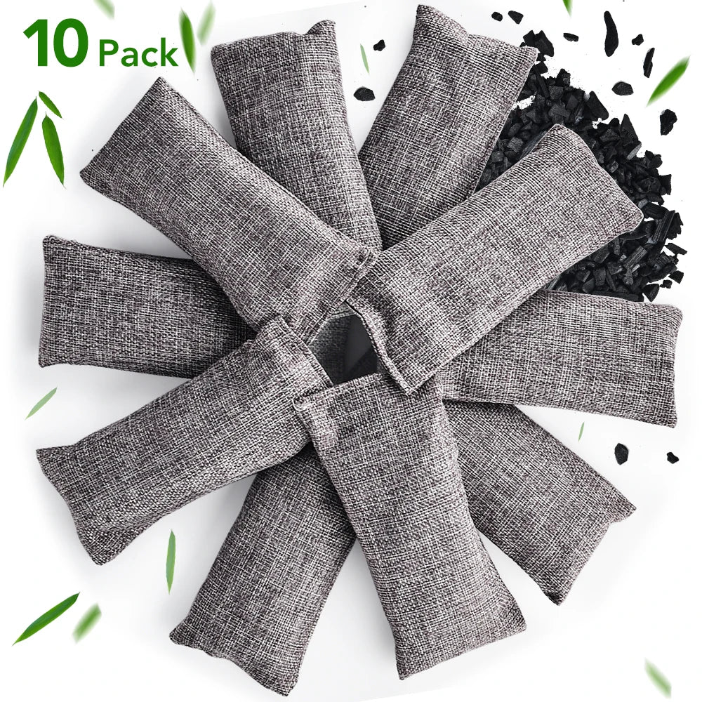 10-Pack Natural Bamboo Activated Charcoal Air Purifying & Odor Absorber Bags