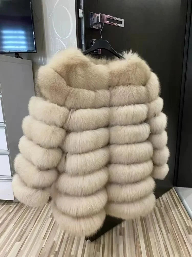 Women Fashion Real Natural Fox Fur Long Coat