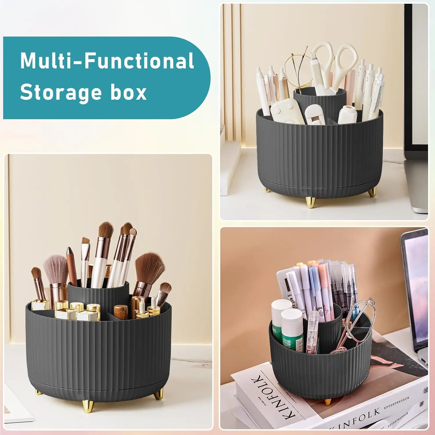 360° Rotating 5-Slot Makeup Brush & Vanity Organizer
